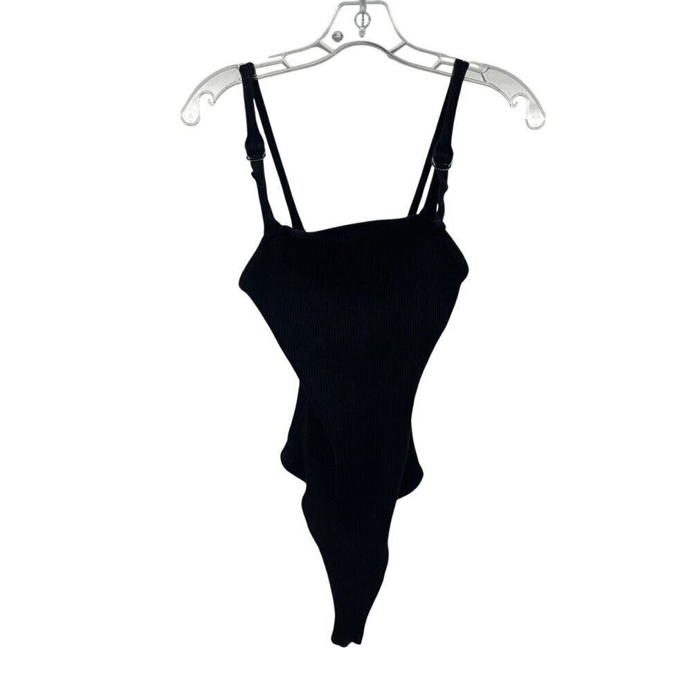 The Impeccable Pig Womens Bodysuit Sleeveless Black Ribbed Size Large